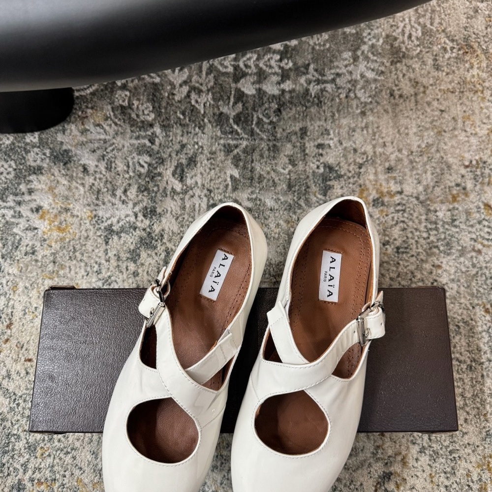 Alaia White Patent Mary Jane Flats with Buckle Strap - Picture 3 of 9